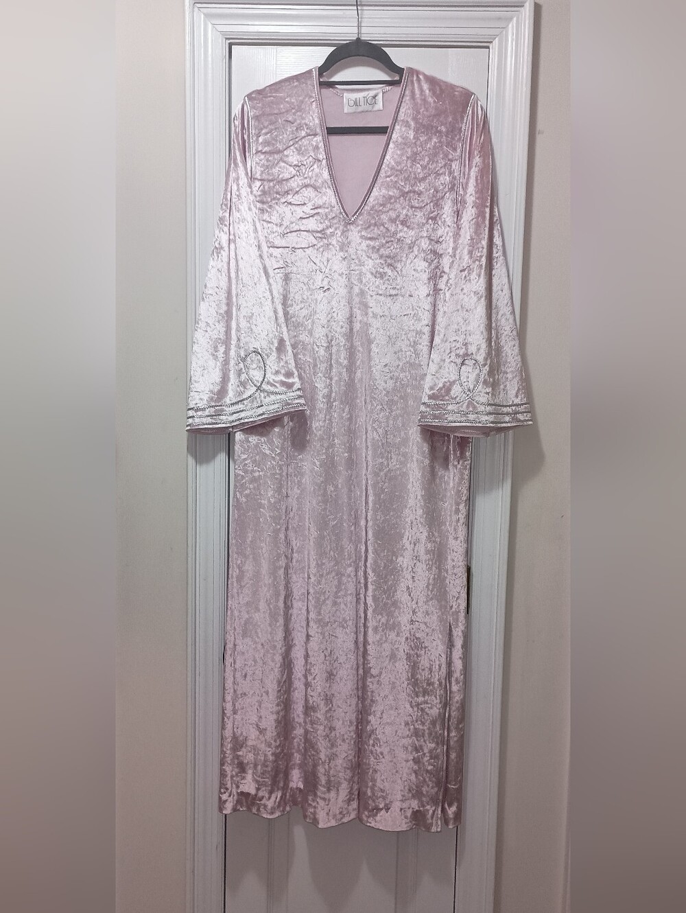 Vintage Bill Tice Dusty Pink Velvet Maxi Dress Kaftan with Bell Sleeves